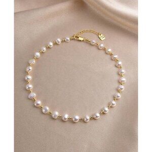 Sophisticated 18k Gold Plated Cultured Pearl Necklace